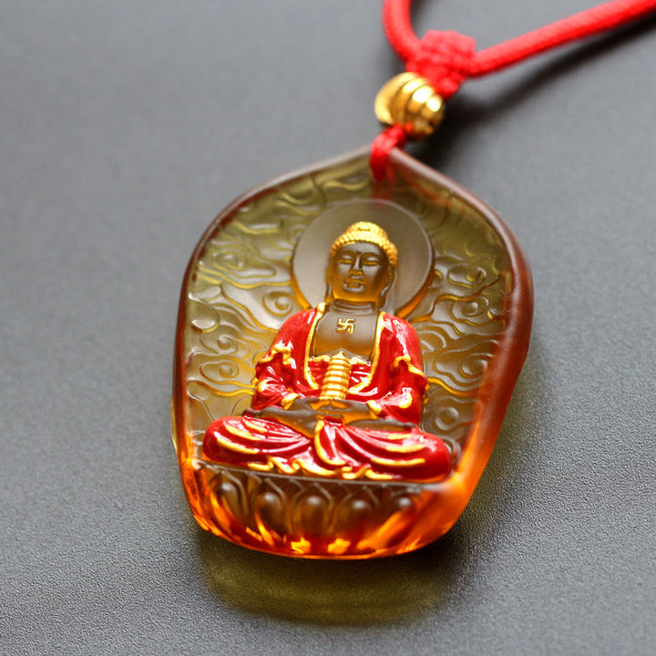 Buddha Stones Tibet Medicine Buddha Liuli Crystal Compassion Necklace Pendant - Auspicious Clouds Medicine Buddha - image 5