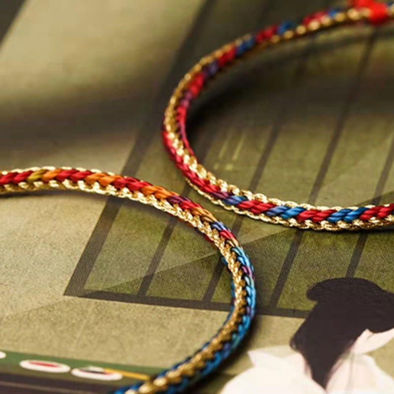 Buddha Stones 925 Sterling Silver Fu Character Zongzi Pattern Multicolored String Luck Handmade Braided Bracelet - image 6