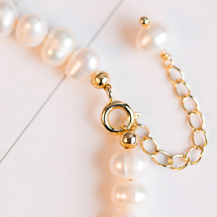 Buddha Stones 14K Gold Plated Natural Pearl Hetian Cyan Jade White Jade Sincerity Bead Chain Bracelet - image 5