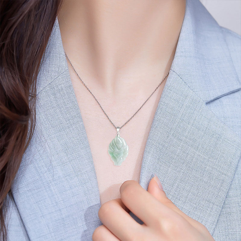 Buddha Stones 925 Sterling Silver Natural Jade Nine Tailed Fox Prosperity Necklace Pendant - image 2