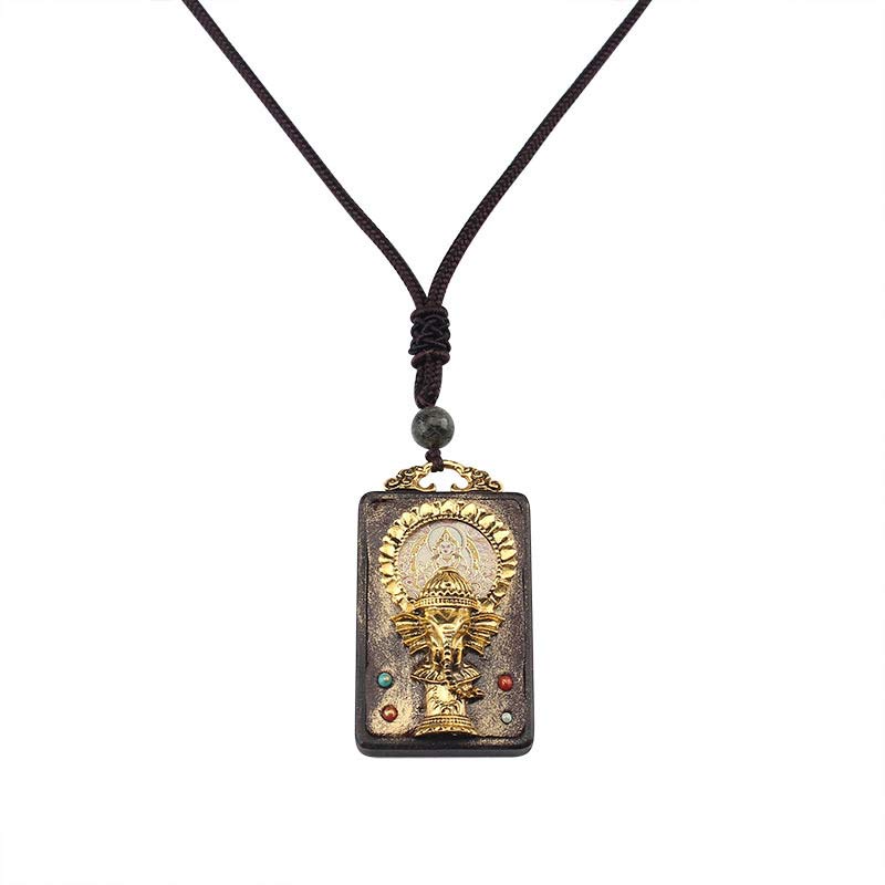 Ebony Wood Elephant God of Fortune Buddha Blessing Necklace String Pendant - image 13
