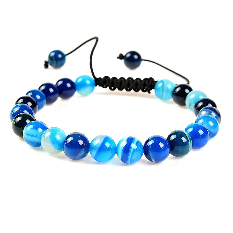 Buddha Stones Natural Healing Power Gemstone Crystal Beads Unisex Adjustable Macrame Bracelet - Blue Agate - image 3
