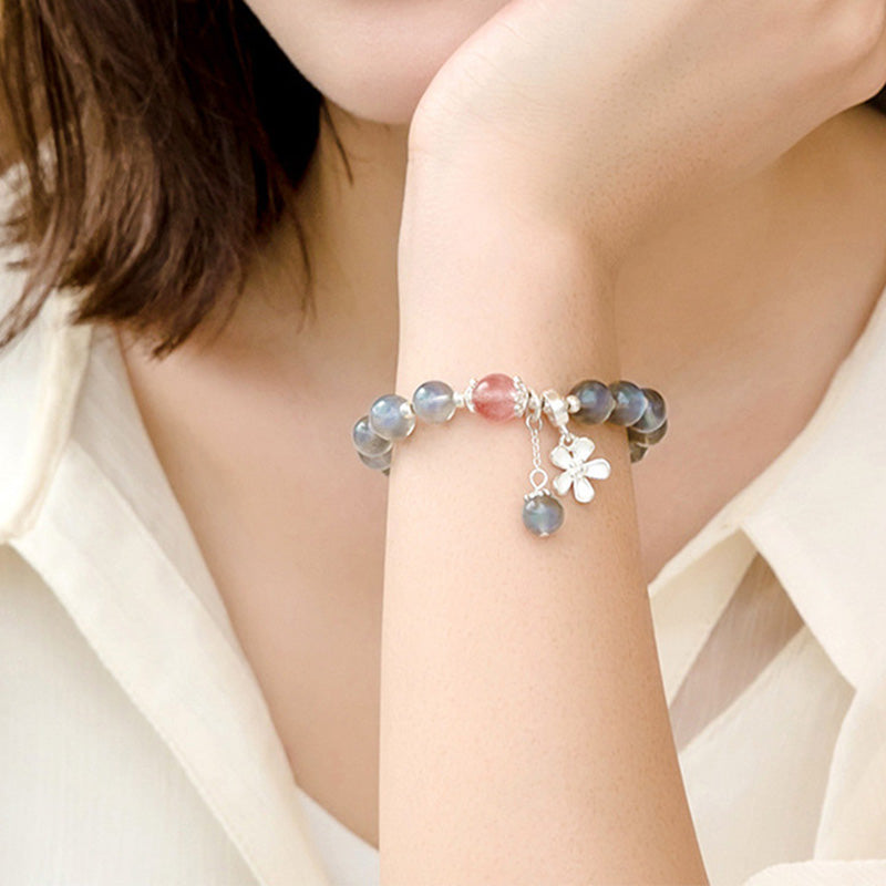 Buddha Stones Moonstone Strawberry Quartz Flower Healing Charm Bracelet - image 1