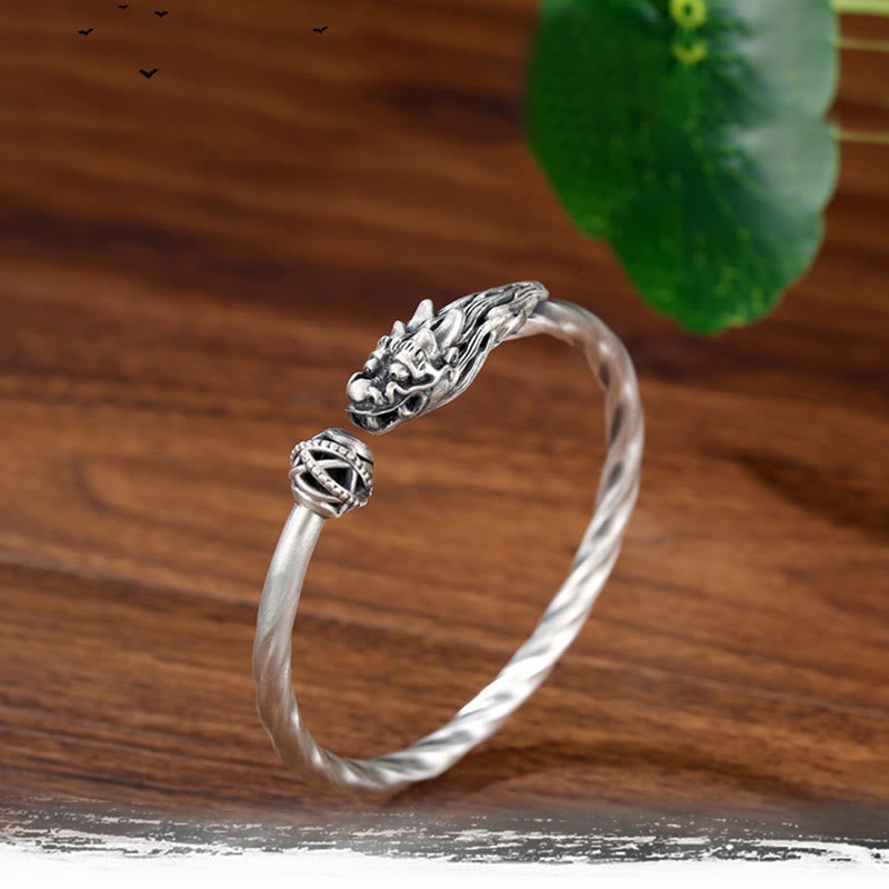 Buddha Stones 999 Sterling Silver Year of the Dragon Luck Strength Metal Cuff Bracelet Bangle - image 5