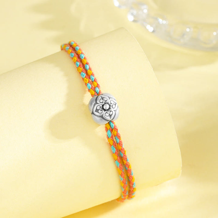 Buddha Stones 999 Sterling Silver Persimmon Luck Multicolored Braided Bracelet - image 2