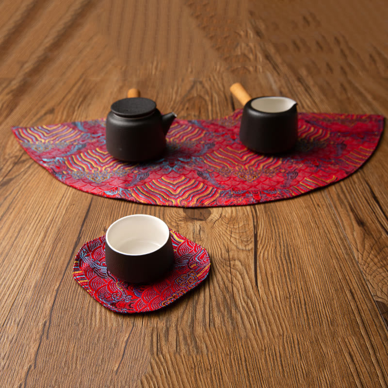 Buddha Stones Vintage Sea Wave Bamboo Plum Blossom Embroidered Cup Mat Pad Tea Cup Coaster Kung Fu Tea Mat - image 16