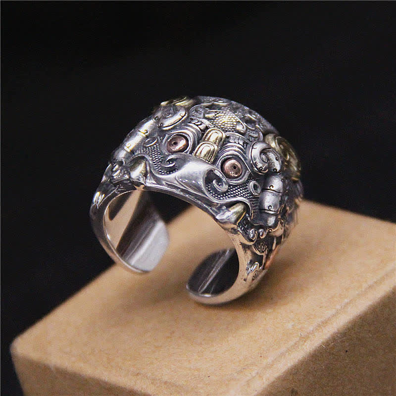 Buddha Stones 925 Sterling Silver Fengshui Kui Cattle Protection Adjustable Ring - image 1