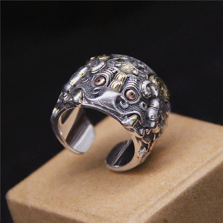 Buddha Stones 925 Sterling Silver Fengshui Kui Cattle Protection Adjustable Ring - image 1