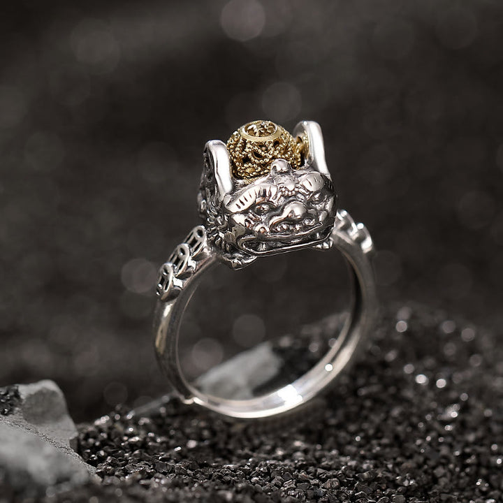 Buddha Stones 925 Sterling Silver PiXiu Copper Coin Wealth Adjustable Ring - 54-60mm(Adjustable)/US7-9(Adjustable) - image 0