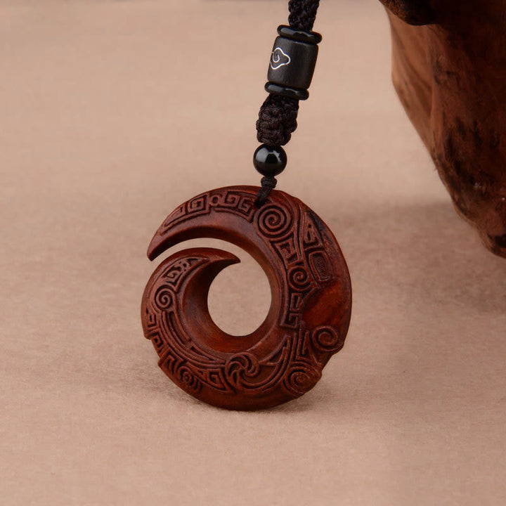 Buddha Stones Small Leaf Red Sandalwood Ebony Wood One's Luck Improves Design Patern Protection Necklace Pendant - image 2