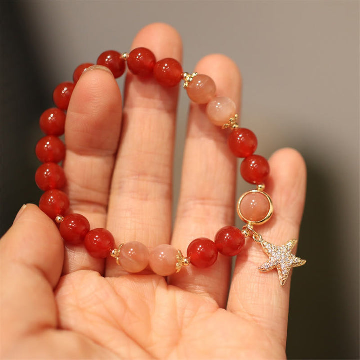 Buddha Stones Sun Stone Peach Moonstone Red Agate Crystal Star Wealth Bracelet - image 8