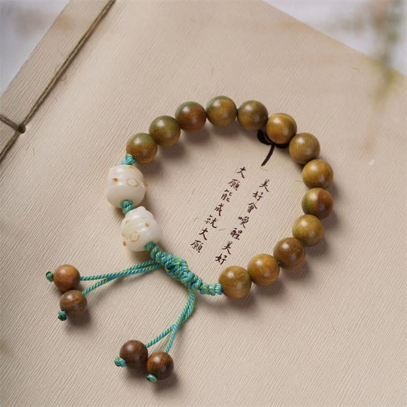 Buddha Stones Green Sandalwood Bodhi Seed Lucky Cat Positive Bracelet - image 1