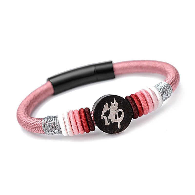 Buddha Stones Buddha Character Ebony Handcrafted Rope Bracelet - Pink - 18cm - image 14