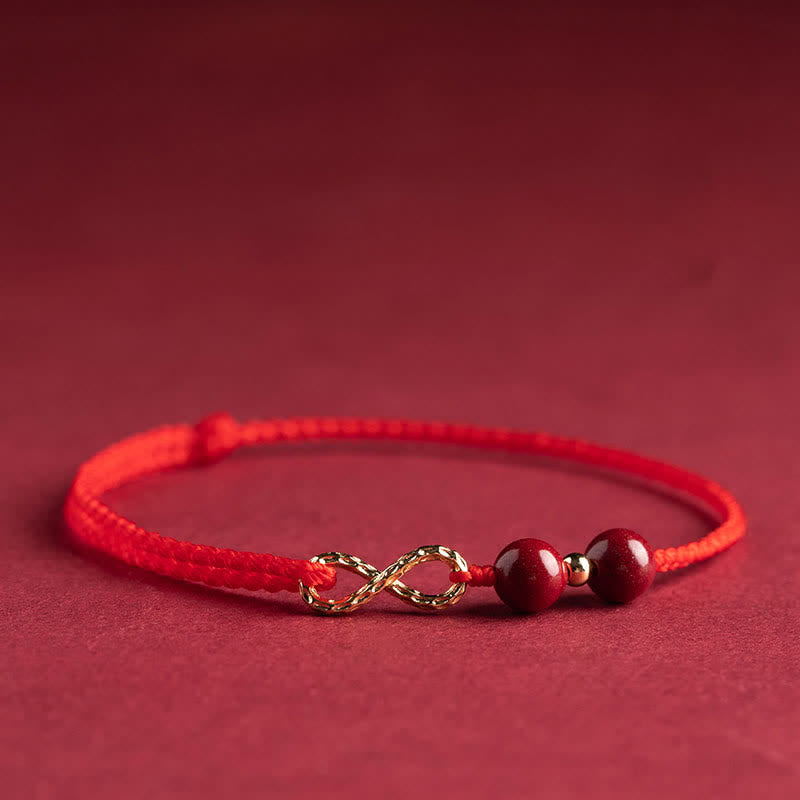 Buddha Stones Cinnabar Blessing Red String 14K Gold Infinity Symbol Bracelet Anklet - Red - Anklet(Anklet Circumference 16-26cm) - image 9