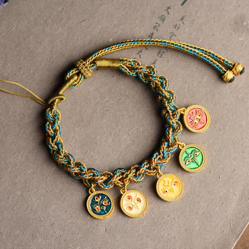 Buddha Stones Tibetan Five God Of Wealth Luck Handcrafted Braid String Bracelet - image 1