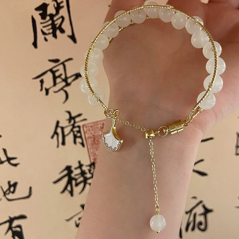 Buddha Stones Ginkgo Leaf Jade Bead Luck Bracelet - image 5