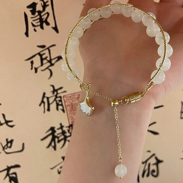 Buddha Stones Ginkgo Leaf Jade Bead Luck Bracelet - image 5