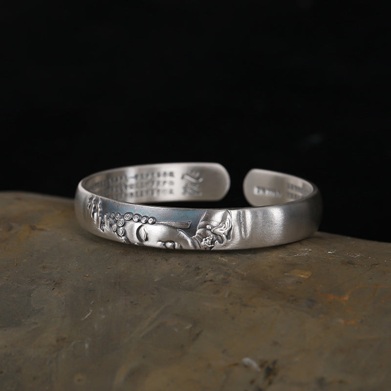 Buddha Stones 999 Sterling Silver Buddha Head Heart Sutra Serenity Bracelet Bangle - image 6