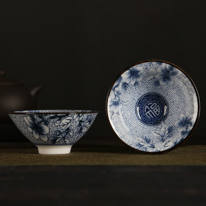 Buddha Stones Flowers Fu Character Mountains Lotus Cherry Blossoms Ceramic Teacup Kung Fu Tea Cup - Blue Flowers Fu Character 8.5cm*4cm*90ml - image 15