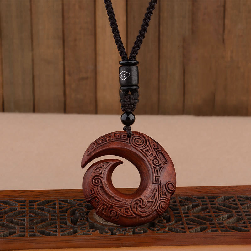 Buddha Stones Small Leaf Red Sandalwood Ebony Wood One's Luck Improves Design Patern Protection Necklace Pendant - Small Leaf Red Sandalwood(Keep away evil spirits♥Protection) - image 0