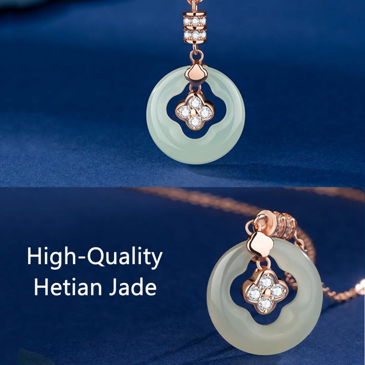 Buddha Stones 925 Sterling Silver Natural Hetian Jade Lucky Four Leaf Clover Zircon Necklace Pendant With Gift Box - image 10