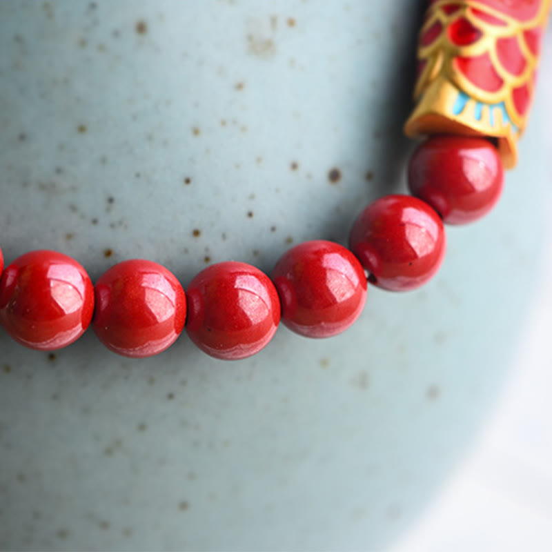 Buddha Stones Natural Strawberry Quartz Cinnabar Lucky Koi Fish Healing Bracelet - image 7