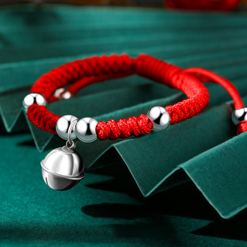 Buddha Stones 925 Sterling Silver Handmade Fu Character Lucky Money Bag Chinese Lock Charm Bell Lotus Copper Coin King Kong Knot Braided Kids Bracelet - Bell(Wrist Circumference 12-14cm) - image 11