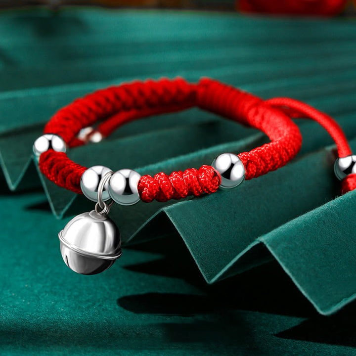 Buddha Stones 925 Sterling Silver Handmade Fu Character Lucky Money Bag Chinese Lock Charm Bell Lotus Copper Coin King Kong Knot Braided Kids Bracelet - Bell(Wrist Circumference 12-14cm) - image 11