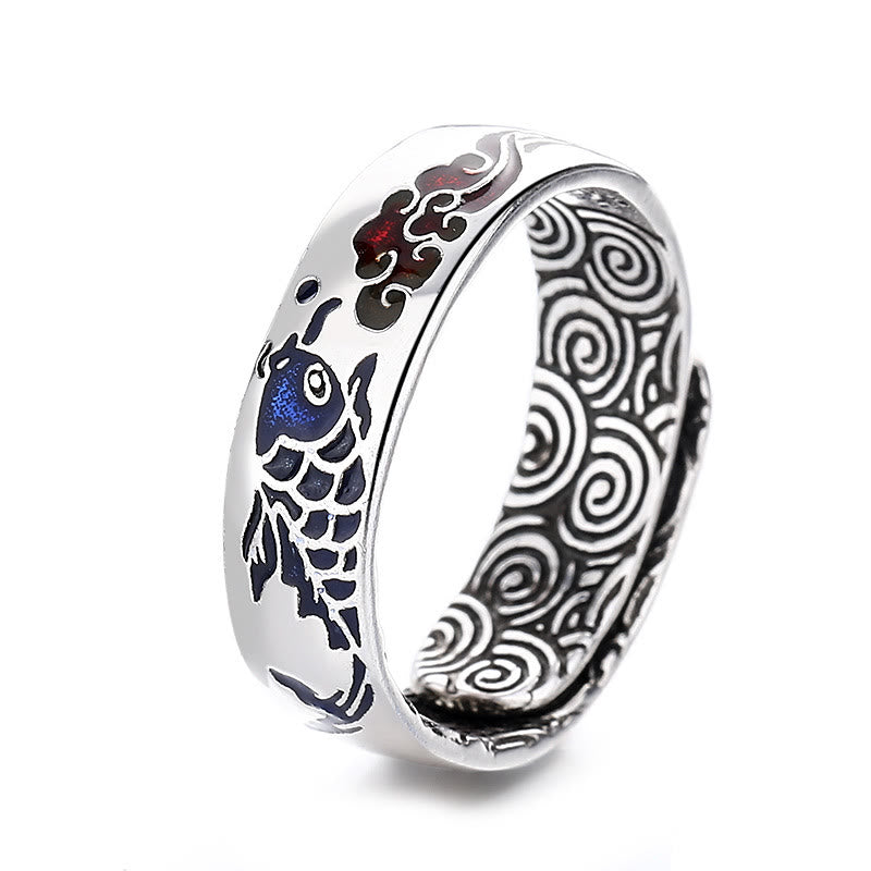 Buddha Stones Koi Fish Auspicious Cloud Design Luck Wealth Ring - image 4