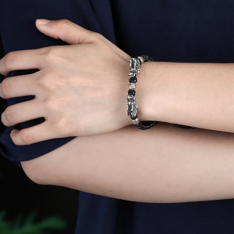 Buddha Stones 999 Sterling Silver Double Dragon Luck Handmade Braided Bracelet - image 4