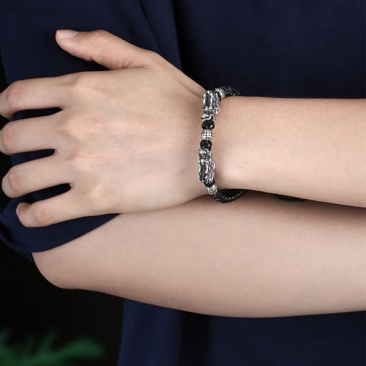 Buddha Stones 999 Sterling Silver Double Dragon Luck Handmade Braided Bracelet - image 4