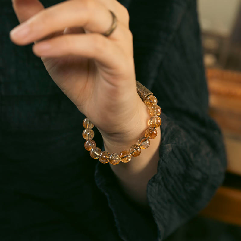 Buddha Stones Natural Citrine Crystal Brass Bead Protection Bracelet - image 5