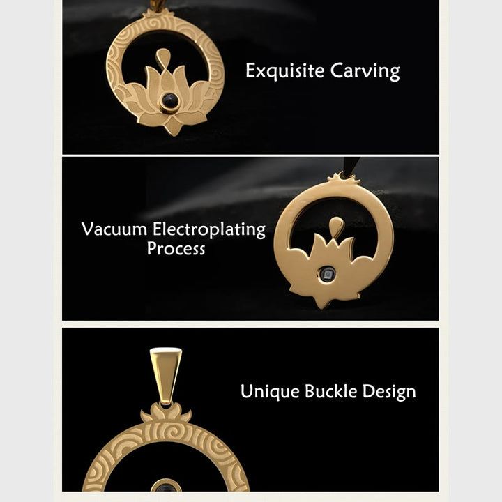 Buddha Stones Lotus Titanium Steel Enlightenment Projection Shurangama Mantra Necklace Pendant - image 17