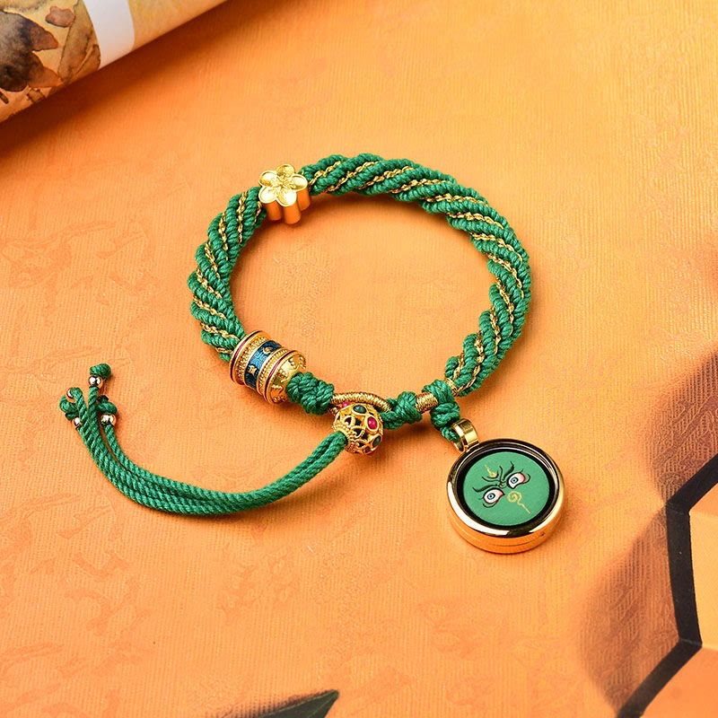 Buddha Stones Tibet Handmade Five God Of Wealth Luck Thangka Amulet Prayer Wheel Flower Charm Weave String Bracelet - Green(Wrist Circumference 14-19cm) - image 14
