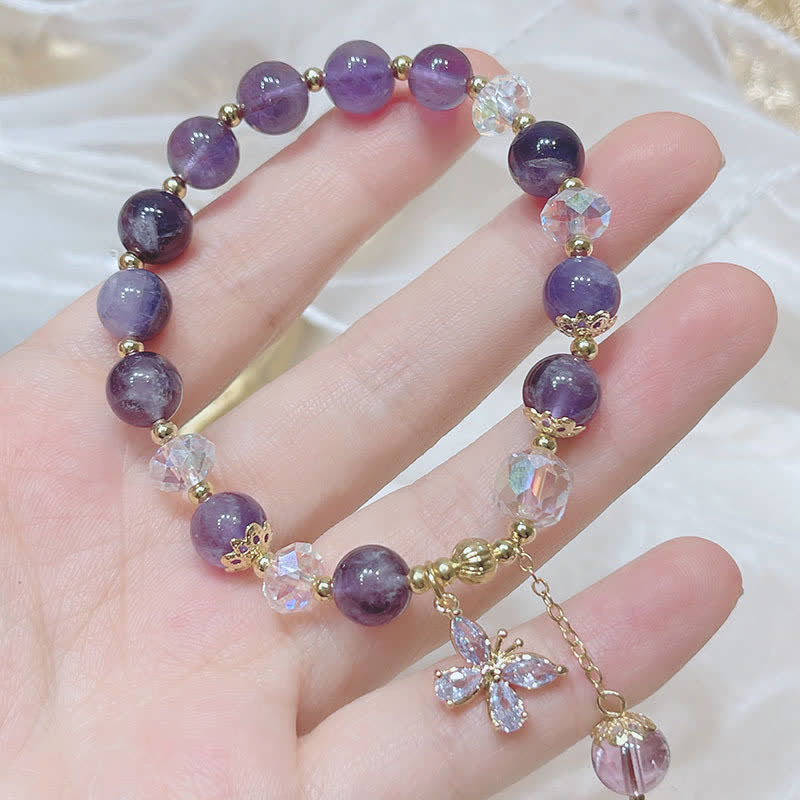 Buddha Stones Natural Amethyst Crystal Spiritual Butterfly Charm Bracelet - image 3