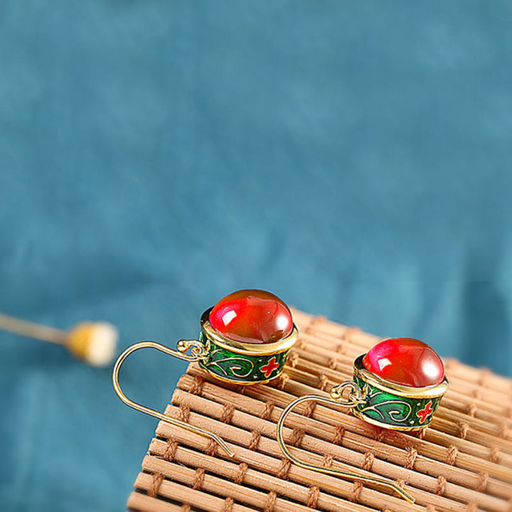 Buddha Stones Round Red Corundum Confidence Hook Drop Dangle Earrings - image 4
