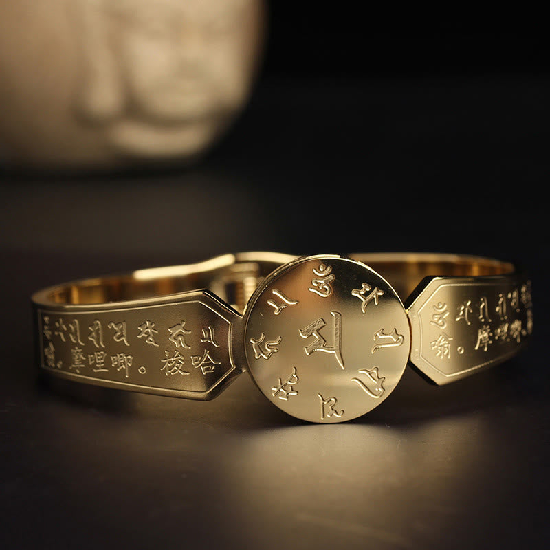 Buddha Stones Yin Yang Lotus Om Mani Padme Hum Mantra Titanium Steel Harmony Bracelet Bangle - Marici Mantra - 56mm - image 20