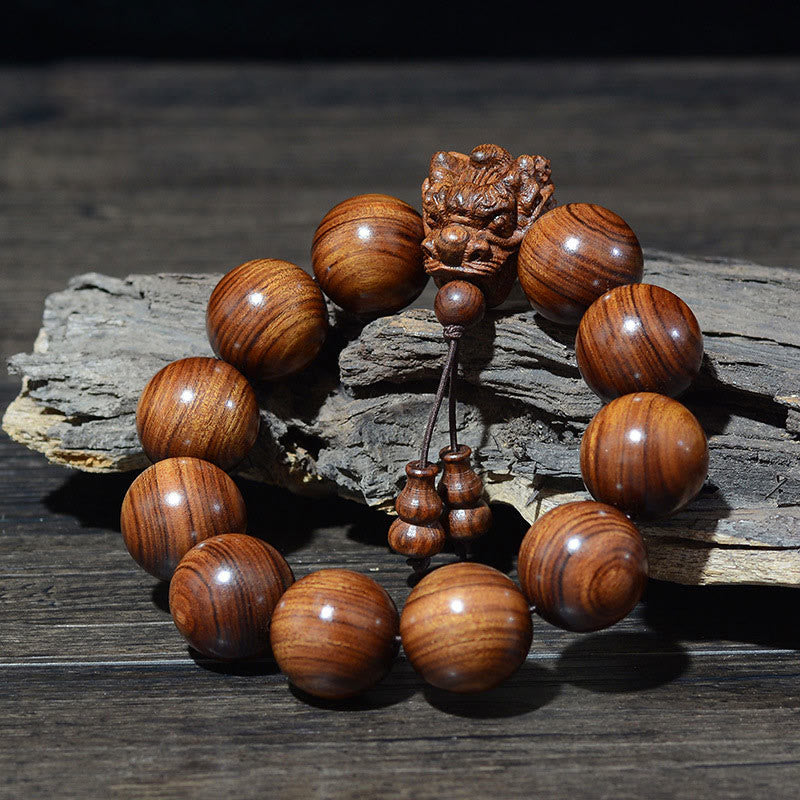 Buddha Stones Rosewood Green Sandalwood Small Leaf Red Sandalwood Dragon Carved Protection Bracelet - image 15