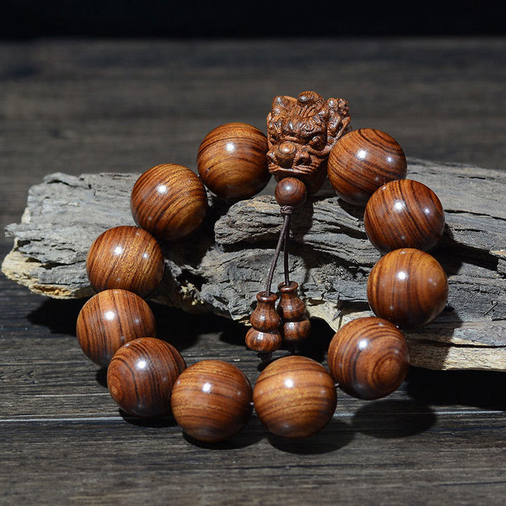 Buddha Stones Rosewood Green Sandalwood Small Leaf Red Sandalwood Dragon Carved Protection Bracelet - image 15