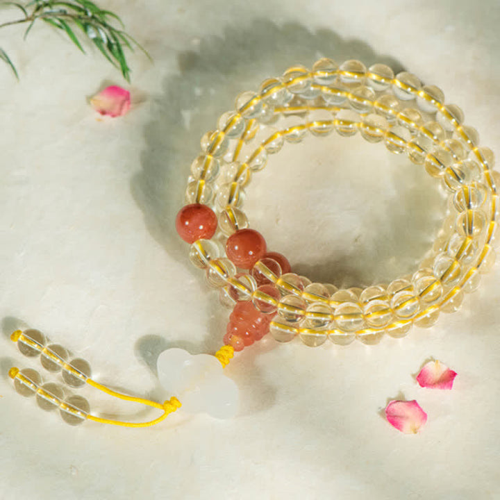 Buddha Stones 108 Mala Beads 925 Sterling Silver Natural Citrine Red Agate White Jade Prosperity Charm Bracelet - image 10