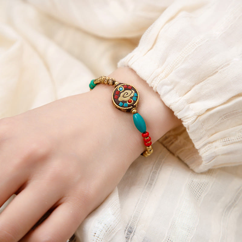 Buddha Stones Tibetan Turquoise Om Mani Padme Hum Protection Strength Bracelet - Auspicious Cloud - image 1
