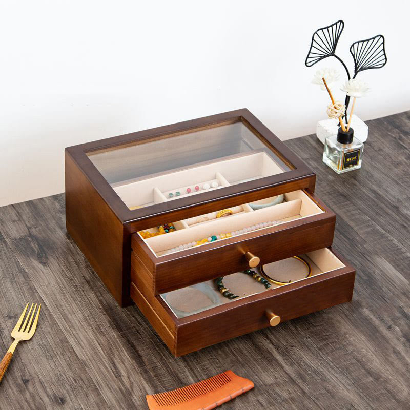 Buddha Stones Retro Solid Wood Jewelry Box Jewelry Storage Box With Drawer - image 6
