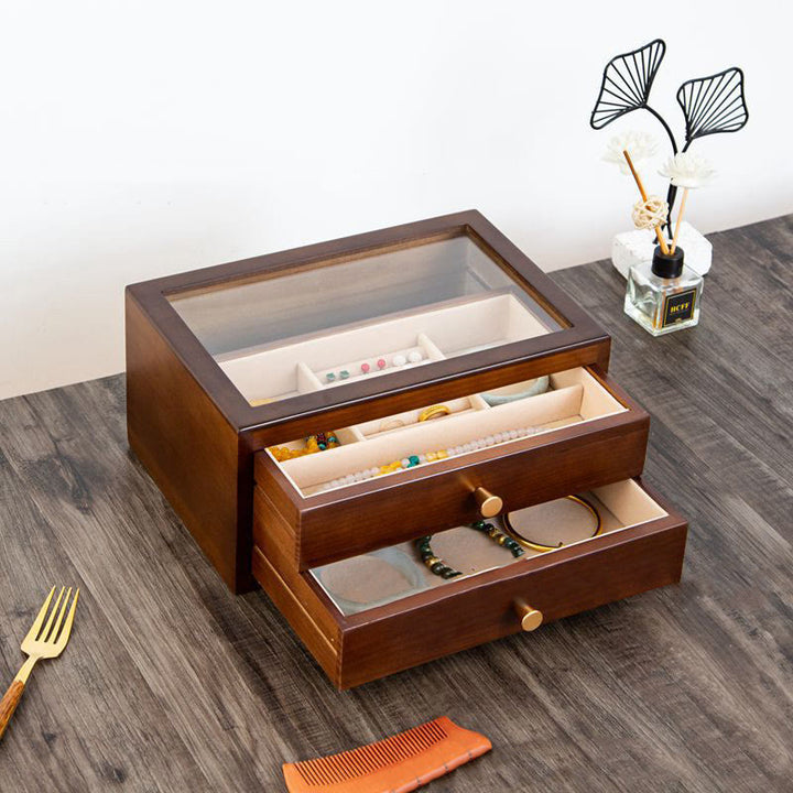 Buddha Stones Retro Solid Wood Jewelry Box Jewelry Storage Box With Drawer - image 6