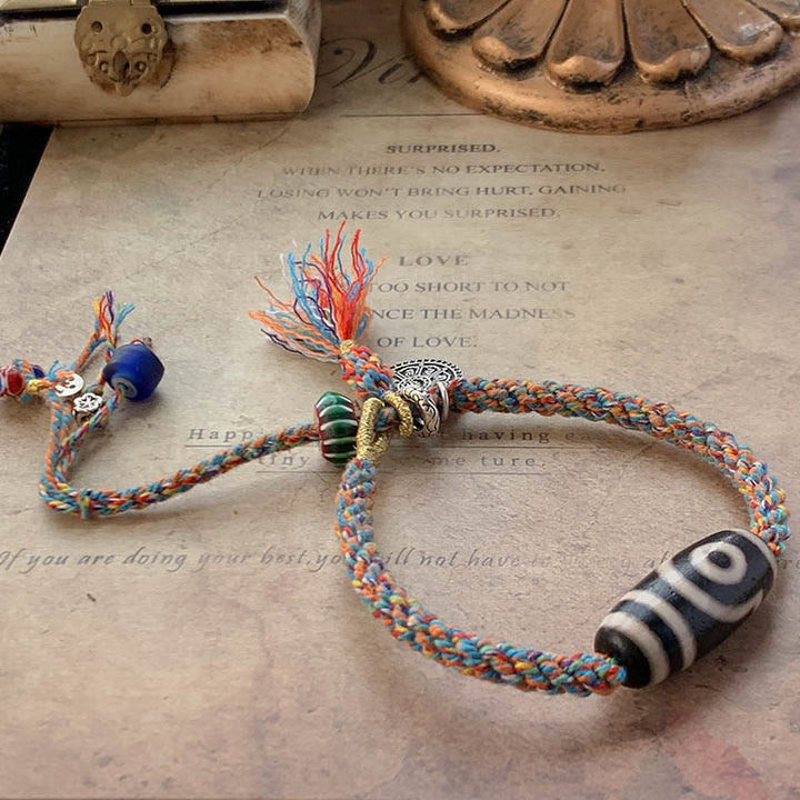 Buddha Stones Tibetan 925 Sterling Silver Om Mani Padme Hum Handmade Dzi Bead Protection Braid Bracelet - Blue - image 6