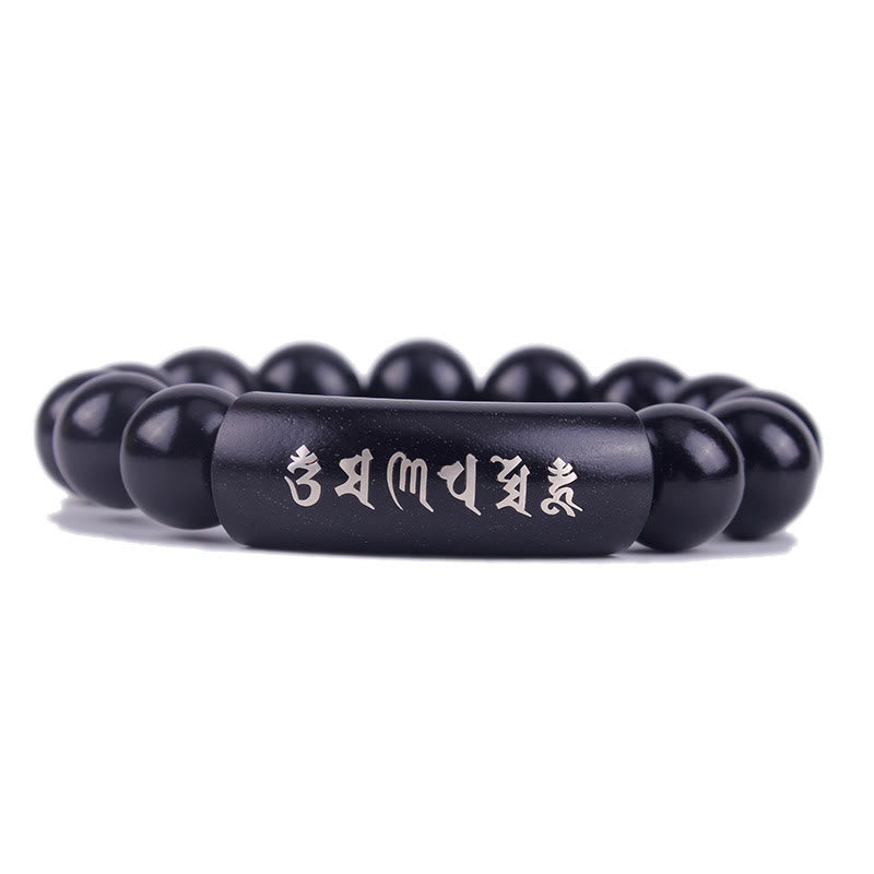 Buddha Stones 999 Sterling Silver Ebony Wood Om Mani Padme Hum Inlaid Balance Bracelet - 15mm - image 0