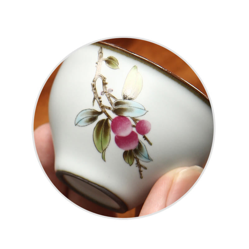 Buddha Stones Loquat Lychee Snow Scenery Landscape Grape Apple Ceramic Teacup Kung Fu Tea Cup - image 5