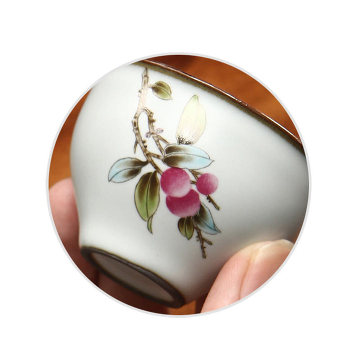 Buddha Stones Loquat Lychee Snow Scenery Landscape Grape Apple Ceramic Teacup Kung Fu Tea Cup - image 5