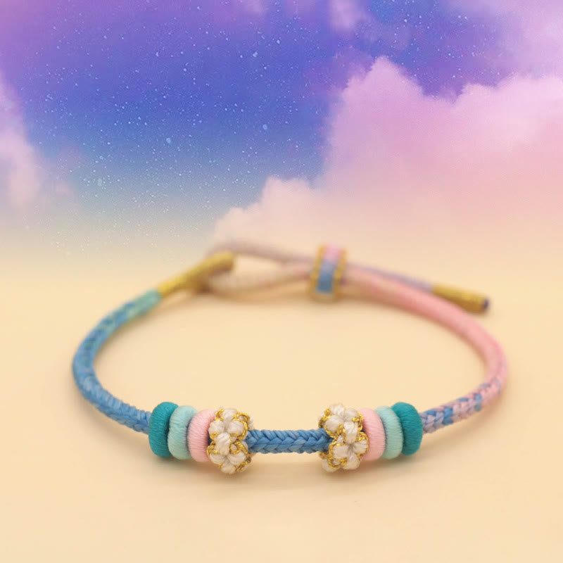Buddha Stones Handmade Eight Thread Peace Knot Peach Blossom Knot Luck Rope Braided Bracelet - Stars(Blue Pink) (Wrist Circumference 14-18cm) - image 5
