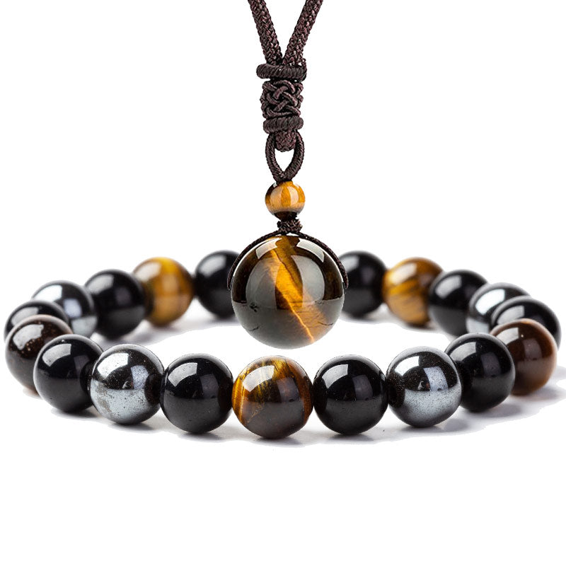 Buddha Stones Tibetan Tiger's Eye Bracelet Necklace Set - 1 - image 0