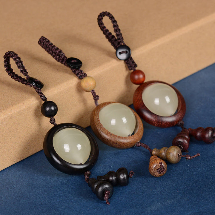 Buddha Stones Red Sandalwood Ebony Wood Green Sandalwood Luminous Lucky Bead Gourd Peace Key Chain - image 1
